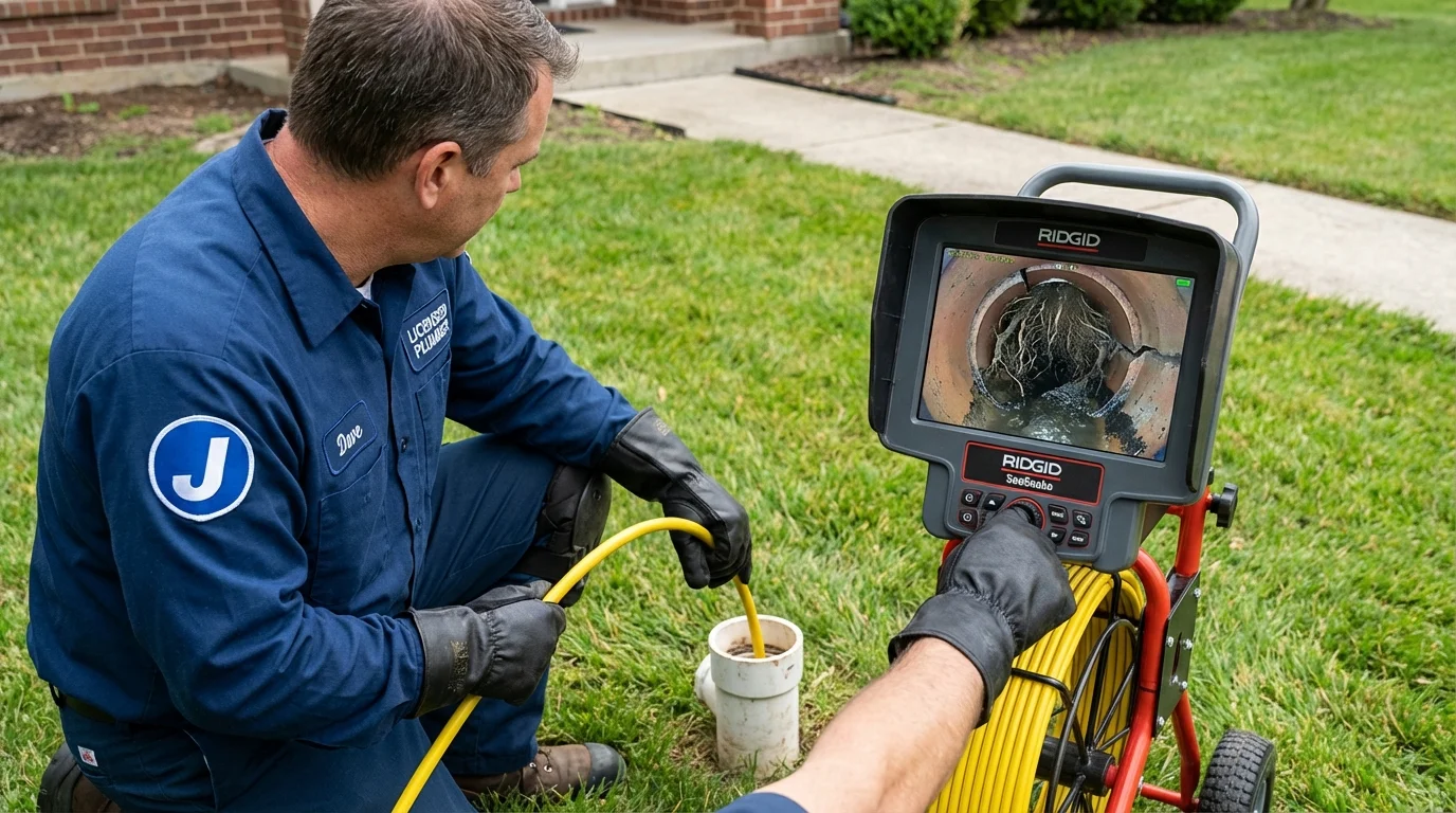 Sewer camera inspection being performed by Johns Plumbing LLC in Freeport