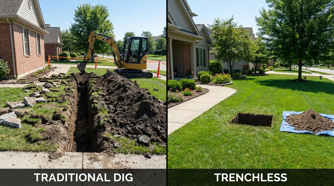 Trenchless sewer repair with minimal yard damage versus traditional excavation in Freeport, NY